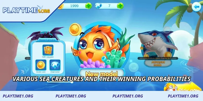 Various sea creatures and their winning probabilities